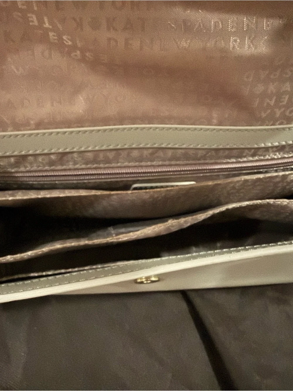 kate spade beige leather shoulder bag with gold-tone logo and dust bag
